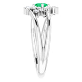 Oval Emerald Accented Ring with Diamond Accents in White Gold