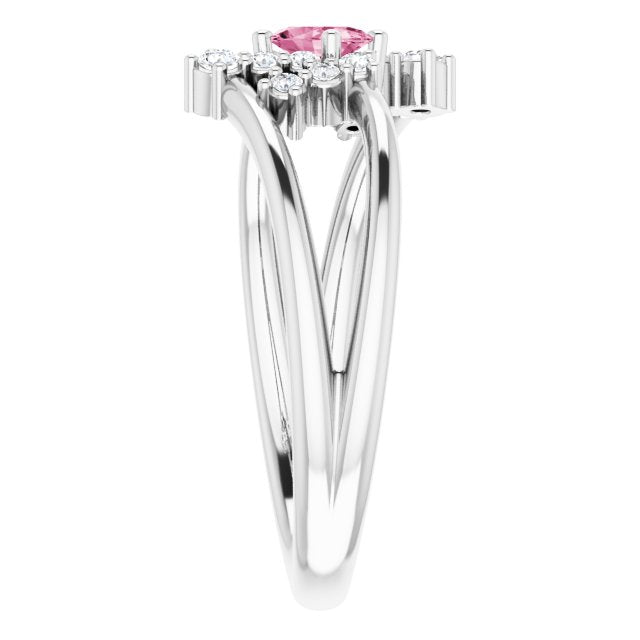 Oval Pink Tourmaline & Diamond Accented Ring in White Gold