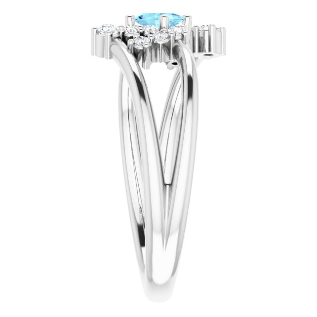 Oval Aquamarine Accented Ring with Diamond Accents in Platinum