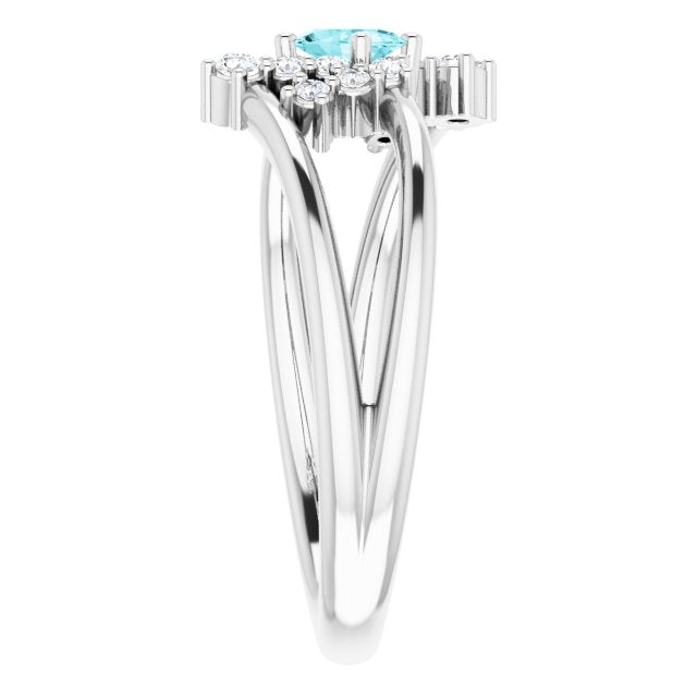 Oval Blue Zircon Accented Ring with Diamond Accents in White Gold