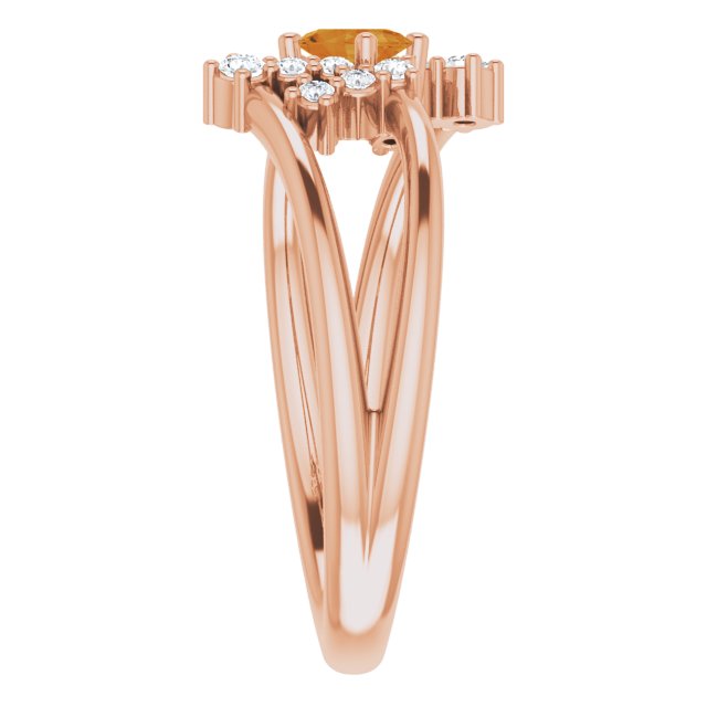 Oval Citrine Accented Ring with Diamond Accents in Rose Gold
