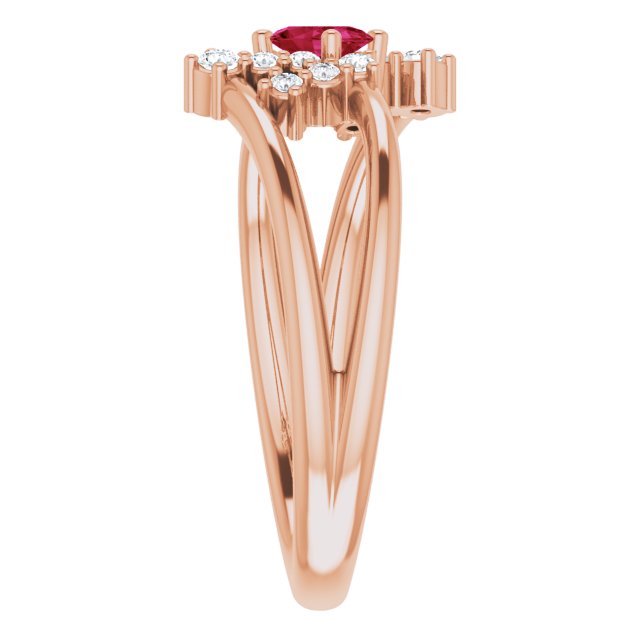 Oval Ruby Accented Ring with Diamond Accents in Rose Gold