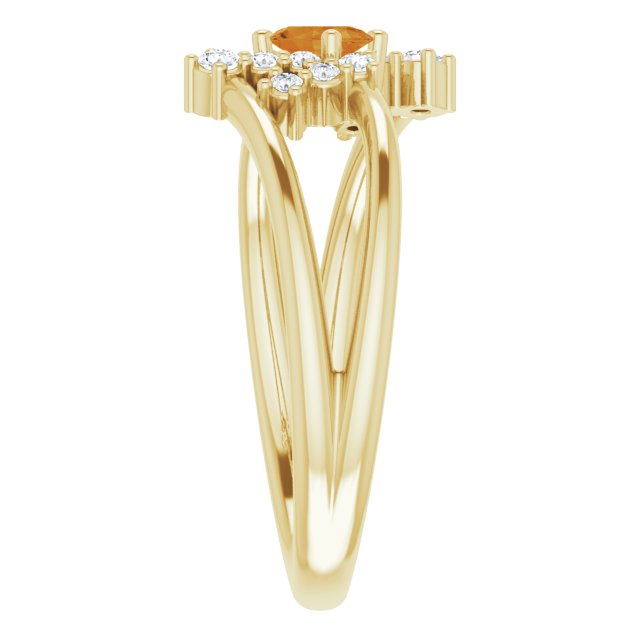 Oval Citrine Accented Ring with Diamond Accents in Yellow Gold