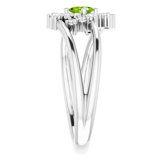 Oval Peridot Accented Ring with Diamond Accents in White Gold