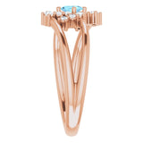 Oval Aquamarine Accented Ring with Diamond Accents in Rose Gold