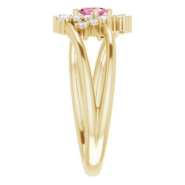 Oval Pink Tourmaline & Diamond Accented Ring in Yellow Gold
