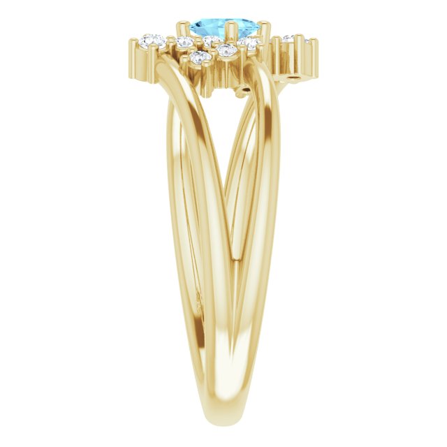 Oval Aquamarine Accented Ring with Diamond Accents in Yellow Gold