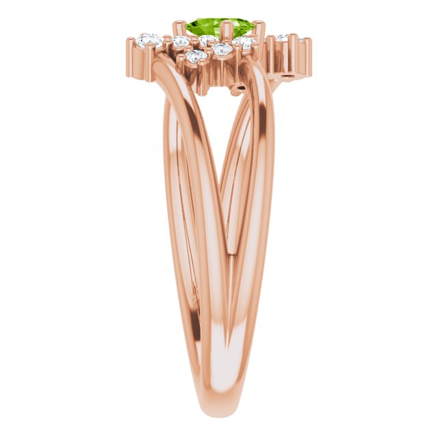 Oval Peridot Accented Ring with Diamond Accents in Rose Gold