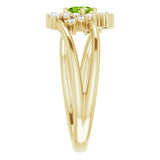 Oval Peridot Accented Ring with Diamond Accents in Yellow Gold