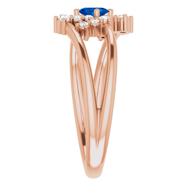 Oval Blue Sapphire Accented Ring with Diamond Accents in Rose Gold