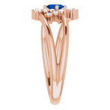 Oval Blue Sapphire Accented Ring with Diamond Accents in Rose Gold