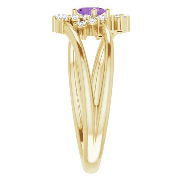 Oval Amethyst Accented Ring with Diamond Accents in Yellow Gold