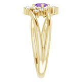 Oval Amethyst Accented Ring with Diamond Accents in Yellow Gold