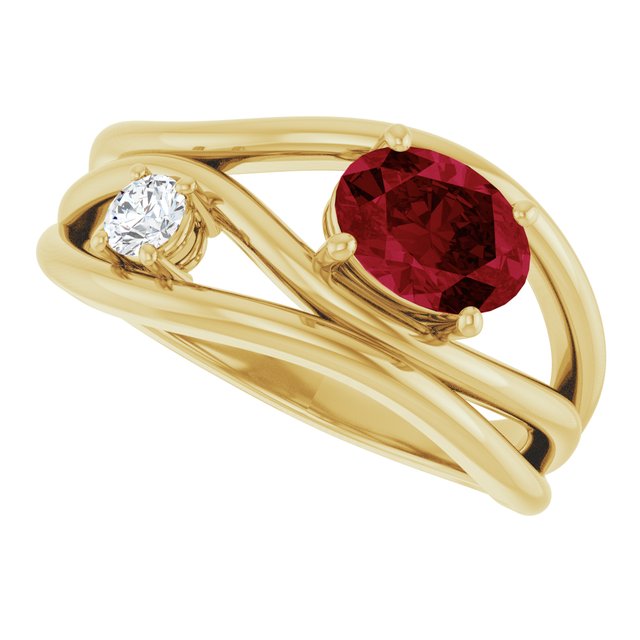 Oval Lab-Grown Ruby & Diamond Ring in Gold and Platinum