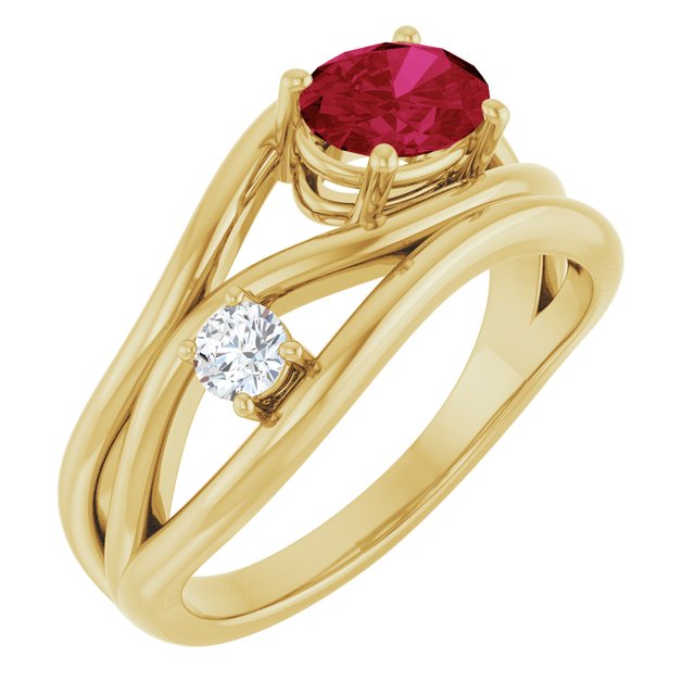 Oval Lab-Grown Ruby & Diamond Ring in Gold and Platinum