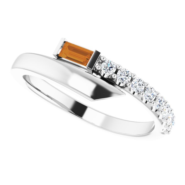 Straight Baguette Citrine & Diamond Accented Ring in White Gold