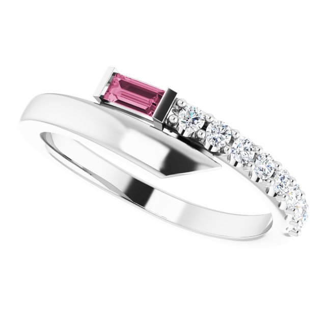 Straight Baguette Pink Sapphire & Diamond Ring in White Gold