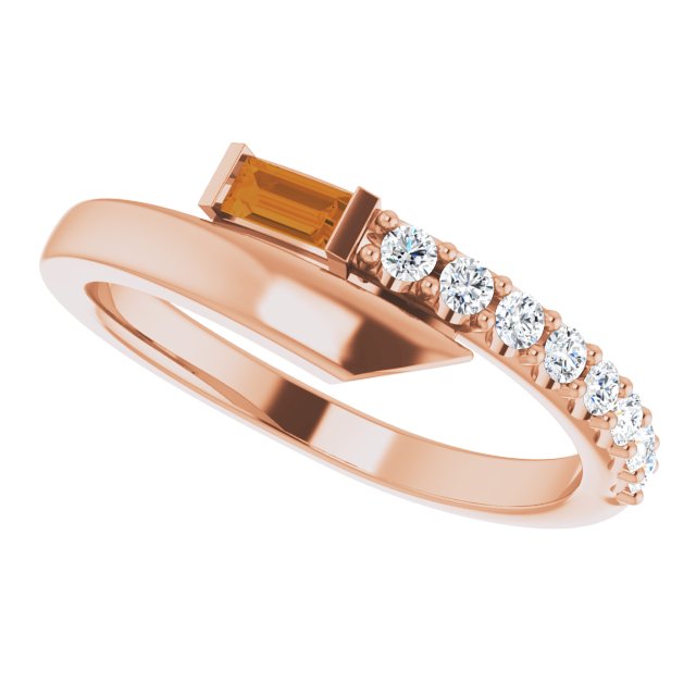 Straight Baguette Citrine & Diamond Accented Ring in Rose Gold