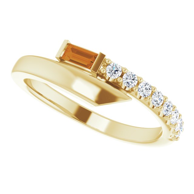 Straight Baguette Citrine & Diamond Accented Ring in Yellow Gold