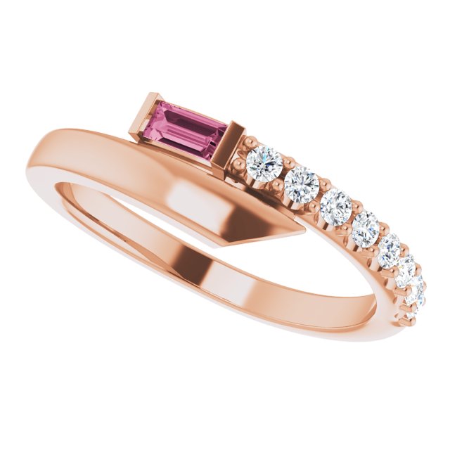 Straight Baguette Pink Sapphire & Diamond Ring in Rose Gold