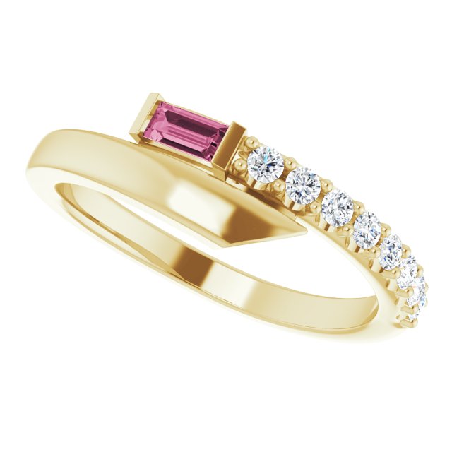 Straight Baguette Pink Sapphire & Diamond Ring in Yellow Gold