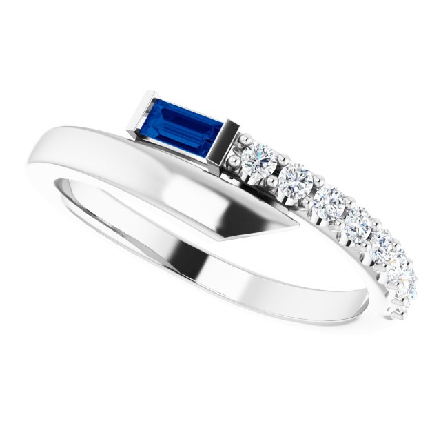 Straight Baguette Blue Sapphire & Diamond Accented Ring in Platinum