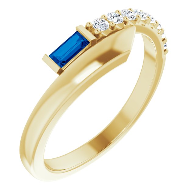 Straight Baguette Blue Sapphire & Diamond Ring in Yellow Gold
