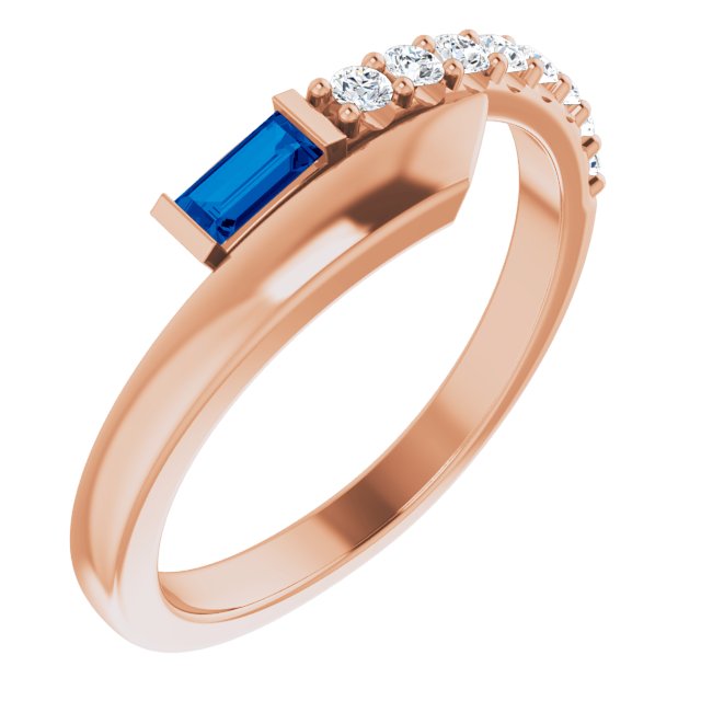 Straight Baguette Blue Sapphire & Diamond Ring in Rose Gold