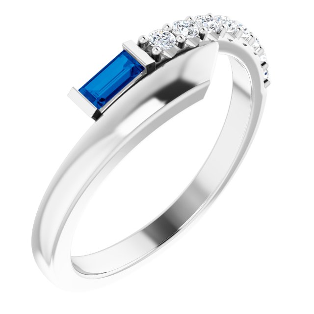 Straight Baguette Blue Sapphire & Diamond Ring in White Gold