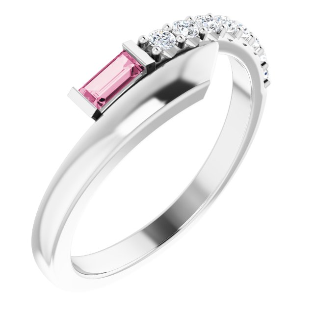 Straight Baguette Pink Sapphire & Diamond Accented Ring in Platinum