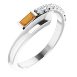 Straight Baguette Citrine & Diamond Accented Ring in White Gold