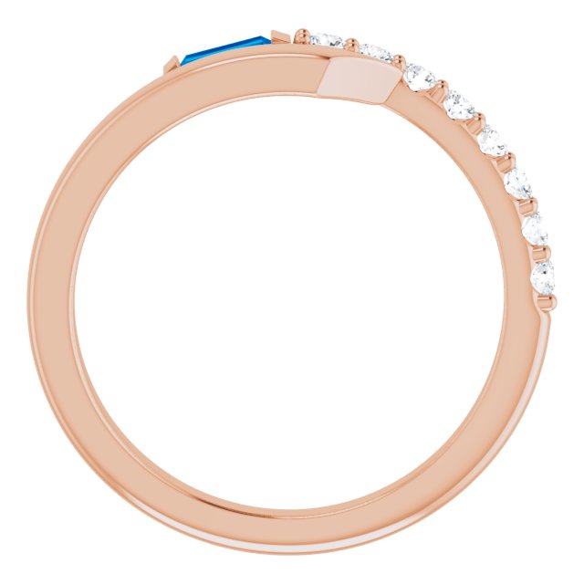 Straight Baguette Blue Sapphire & Diamond Ring in Rose Gold