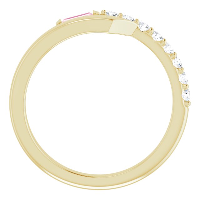 Straight Baguette Pink Sapphire & Diamond Ring in Yellow Gold
