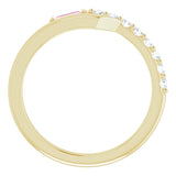 Straight Baguette Pink Sapphire & Diamond Ring in Yellow Gold