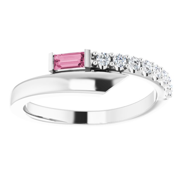 Straight Baguette Pink Sapphire & Diamond Accented Ring in Platinum