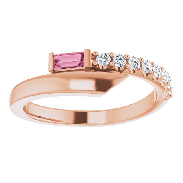 Straight Baguette Pink Sapphire & Diamond Ring in Rose Gold