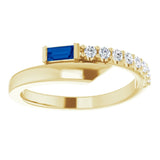 Straight Baguette Blue Sapphire & Diamond Ring in Yellow Gold