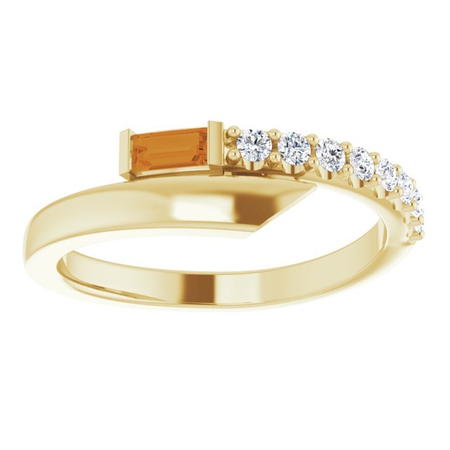 Straight Baguette Citrine & Diamond Accented Ring in Yellow Gold