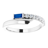 Straight Baguette Blue Sapphire & Diamond Ring in White Gold