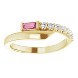 Straight Baguette Pink Sapphire & Diamond Ring in Yellow Gold