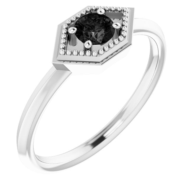 Round Black Onyx Solitaire Ring in Platinum