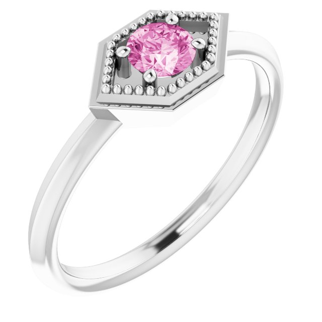 Round Pink Sapphire Solitaire Ring in Platinum