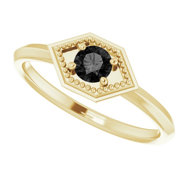 Round Black Onyx Solitaire Ring in Yellow Gold