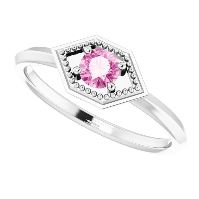 Round Pink Sapphire Solitaire Ring in Platinum