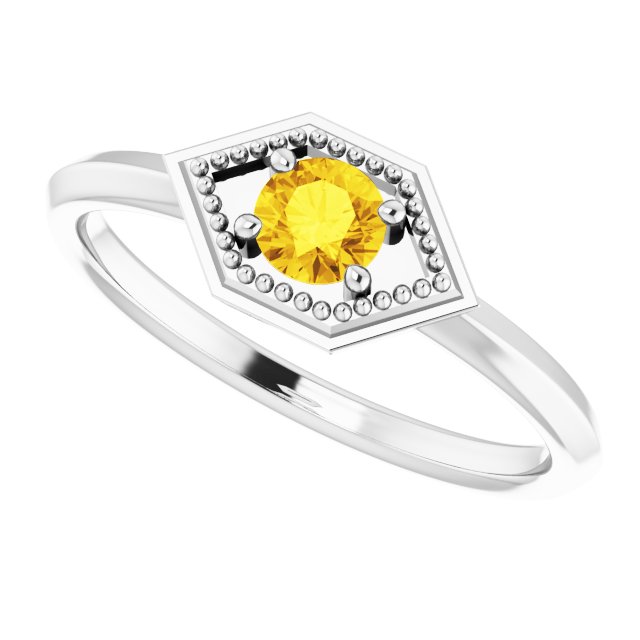 Round Yellow Sapphire Solitaire Ring in White Gold