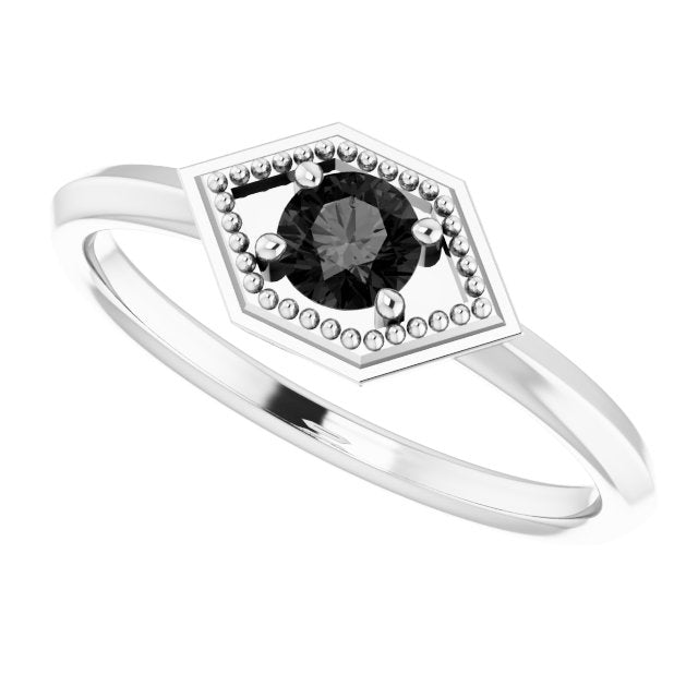 Round Black Onyx Solitaire Ring in White Gold