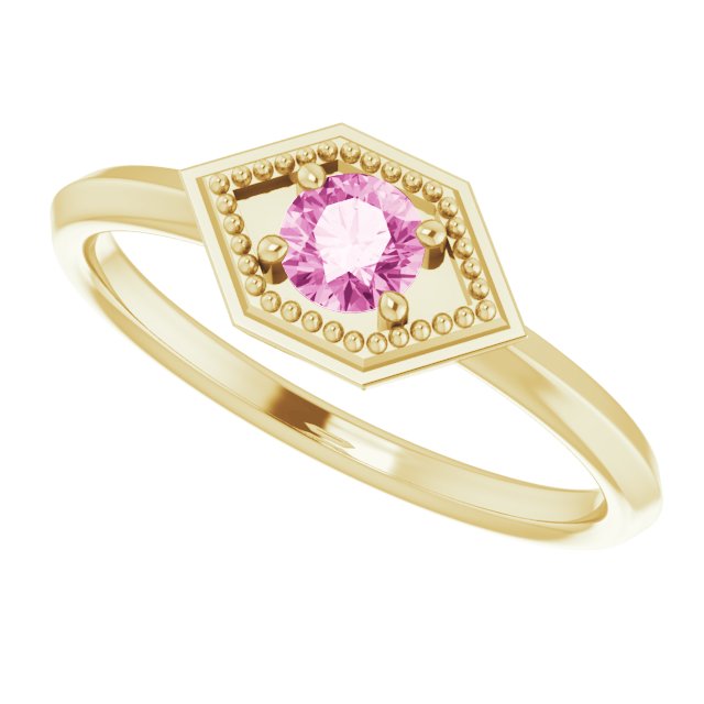 Round Pink Sapphire Solitaire Ring in Yellow Gold