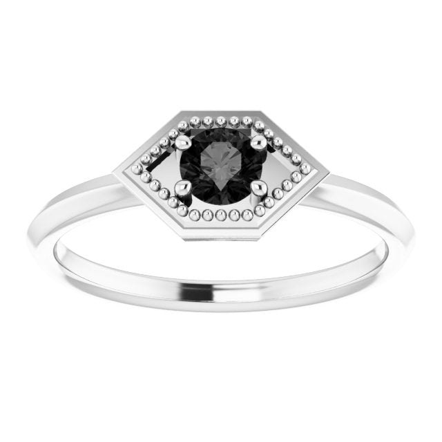 Round Black Onyx Solitaire Ring in White Gold