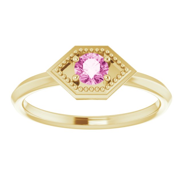 Round Pink Sapphire Solitaire Ring in Yellow Gold
