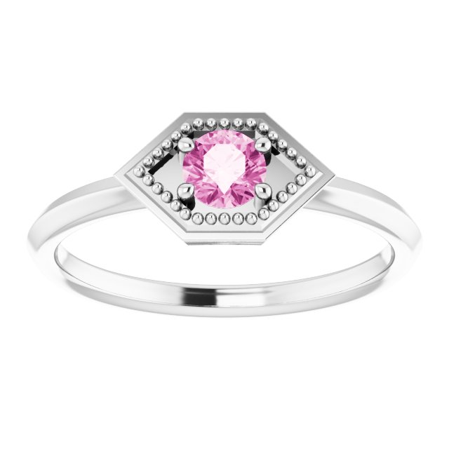 Round Pink Sapphire Solitaire Ring in White Gold